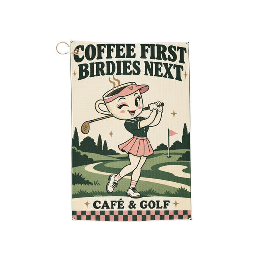 Coffee First, Birdies Next — Golf Towel